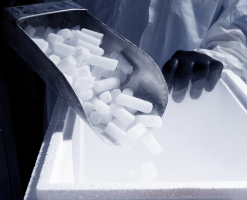 Dry Ice Being Poured into Styrofoam Container