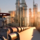 Large industrial gas pipelines in a modern refinery