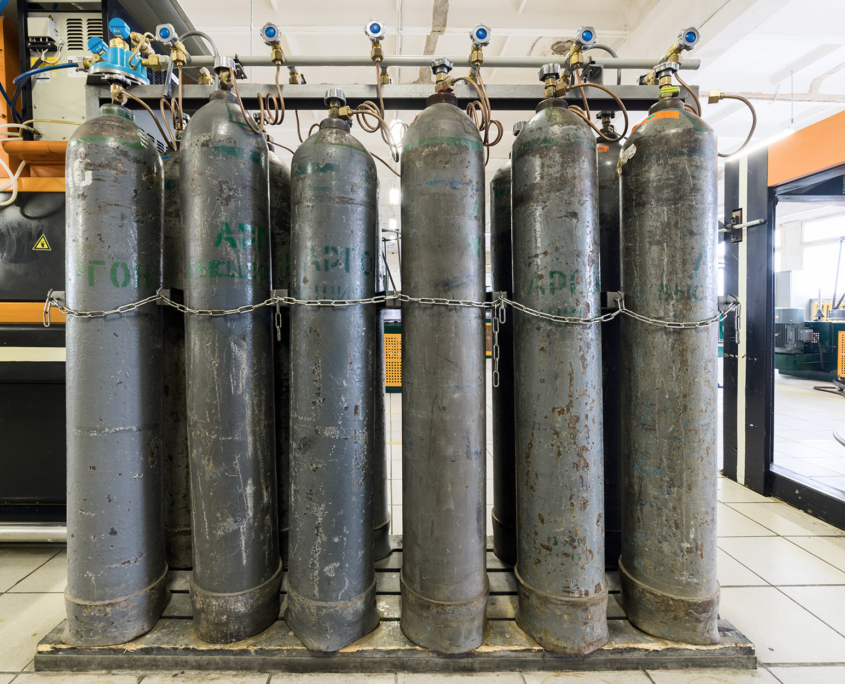 Rows Of Gray Gas Cylinders